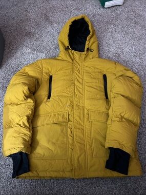 Noize Casper Men's Yellow Hooded Puffer Jacket, Size Large, Vegan, Cruelty Free.